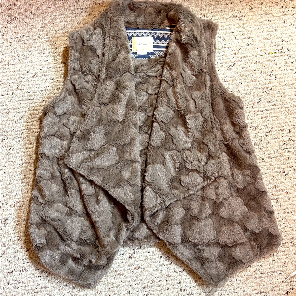 Anthropologie Elevenses Pelage Textured Tan Soft Faux Fur Cardigan Vest